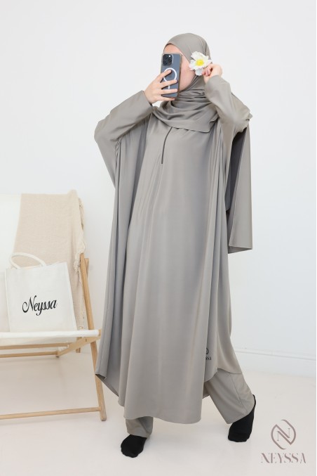 Women's taupe burkini swimwear jilbeb, high-quality water-repellent fabric