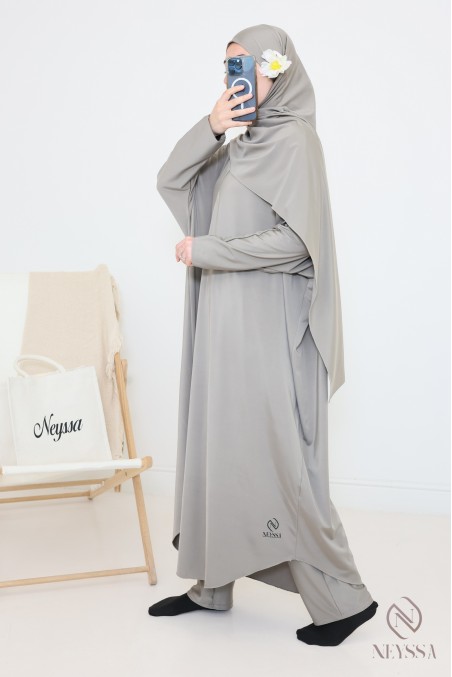 Women's taupe burkini swimwear jilbeb, high-quality water-repellent fabric