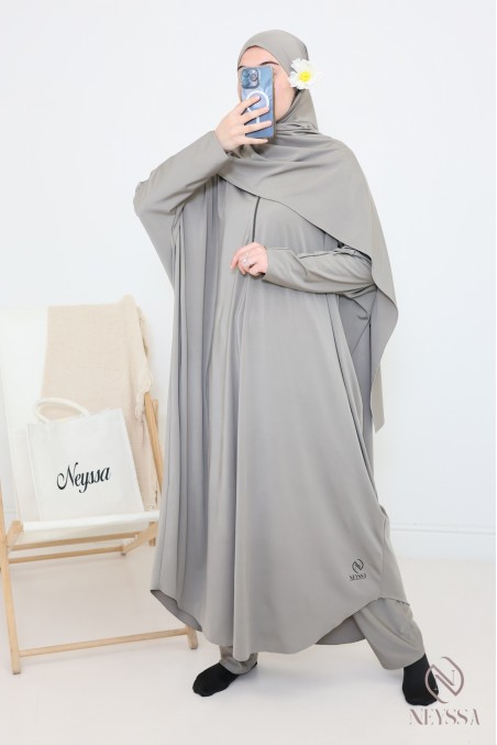 Women's taupe burkini swimwear jilbeb, high-quality water-repellent fabric