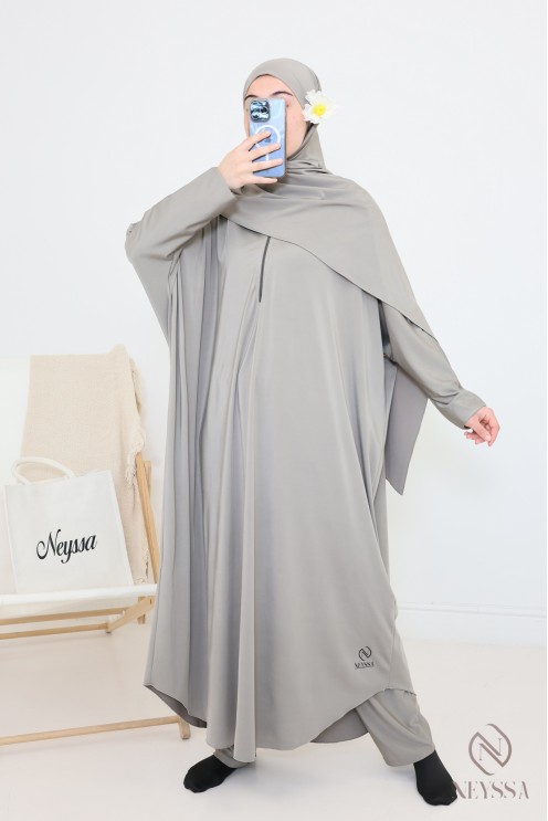 Women's taupe burkini swimwear jilbeb, high-quality water-repellent fabric