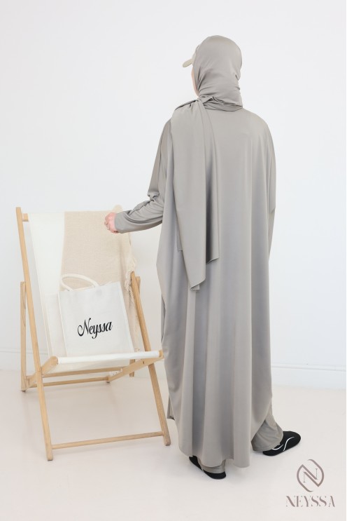 Jilbeb de bain burkini taupe femme, tissu hydrofuge haute qualité