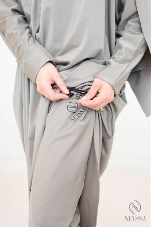 Jilbeb de bain burkini taupe femme, tissu hydrofuge haute qualité