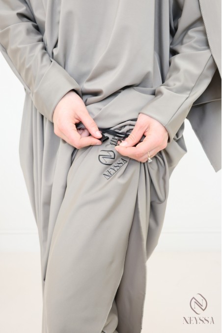 Jilbeb de bain burkini taupe femme, tissu hydrofuge haute qualité