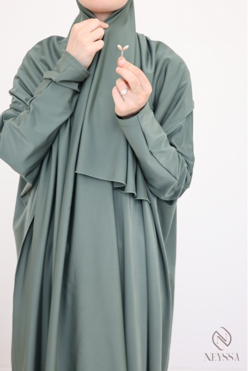 Burkini long jilbeb de bain, kaki pour femme hijabi pour nager