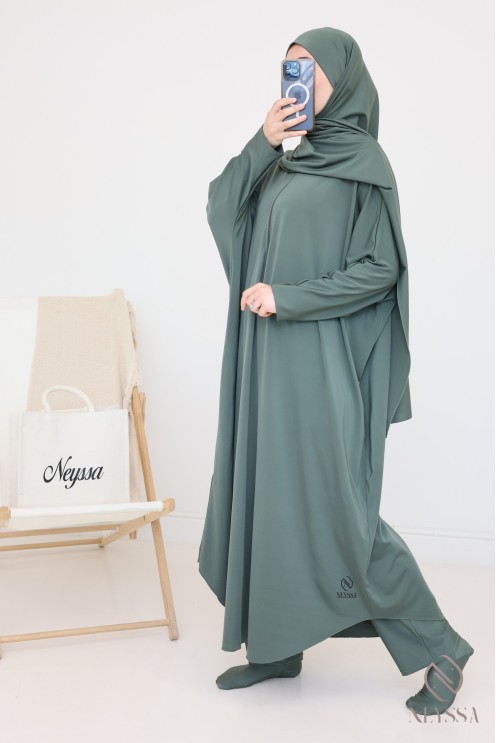 Burkini long jilbeb de bain, kaki pour femme hijabi pour nager