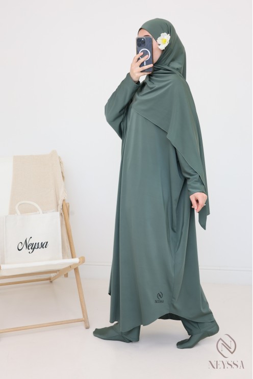 Burkini long jilbeb de bain, kaki pour femme hijabi pour nager