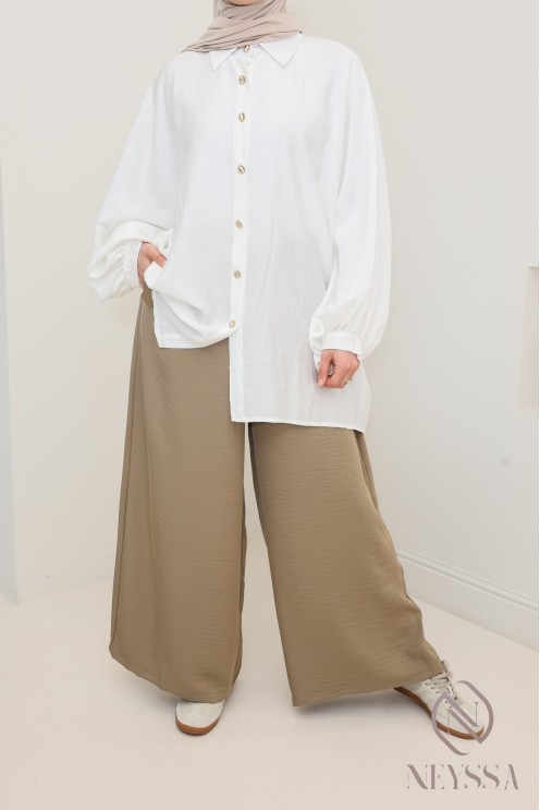 Palazzo shiny linen-effect fabric, loose elastic cut, ultra-elegant