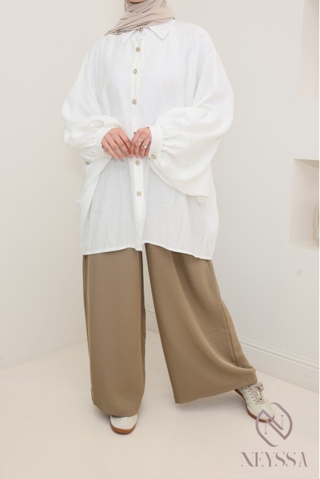 Palazzo tissu effet lin brillant, coupe ample élastique, ultra élégant