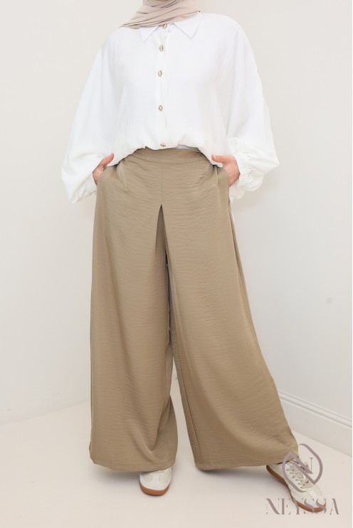 Palazzo tissu effet lin brillant, coupe ample élastique, ultra élégant