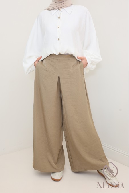 Palazzo shiny linen-effect fabric, loose elastic cut, ultra-elegant