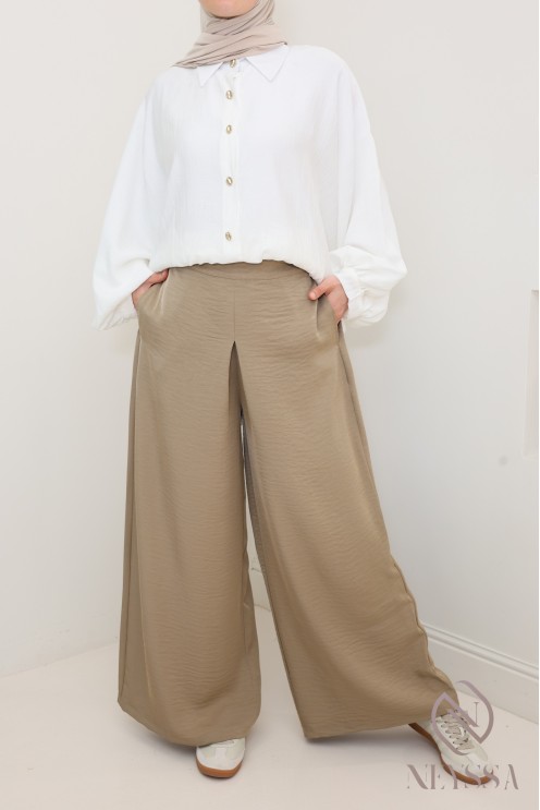 Palazzo tissu effet lin brillant, coupe ample élastique, ultra élégant