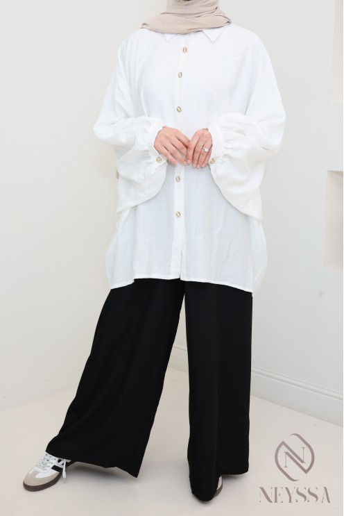 Palazzo shiny linen-effect fabric, loose elastic cut, ultra-elegant