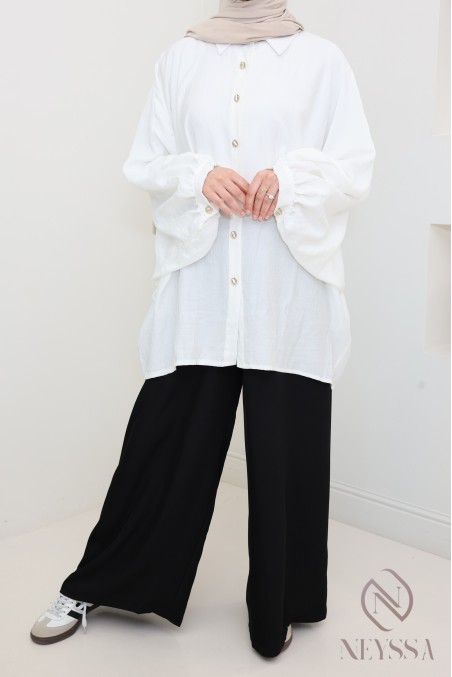 Palazzo tissu effet lin brillant, coupe ample élastique, ultra élégant