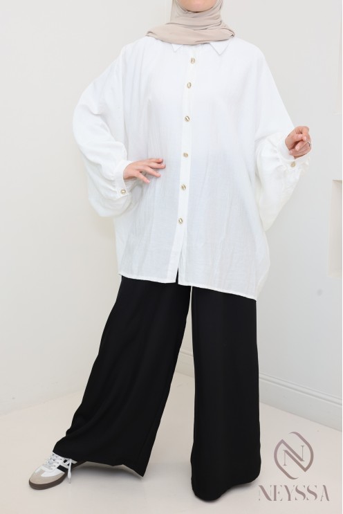 Palazzo shiny linen-effect fabric, loose elastic cut, ultra-elegant