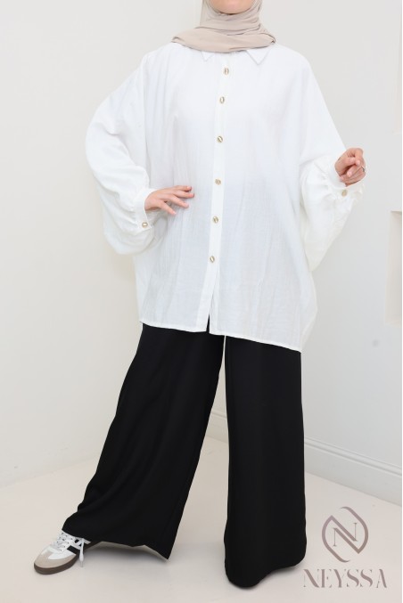 Palazzo shiny linen-effect fabric, loose elastic cut, ultra-elegant