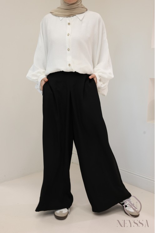 Palazzo shiny linen-effect fabric, loose elastic cut, ultra-elegant