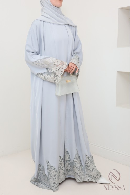 Abaya Dubaï kimono grey with embroidery, high quality fabric in Nidah