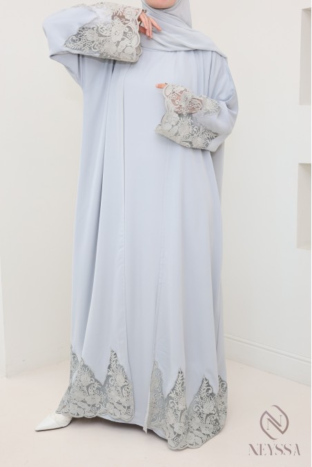 Abaya Dubaï kimono grey with embroidery, high quality fabric in Nidah