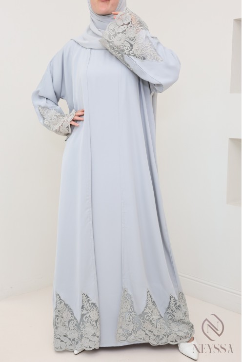Abaya Dubaï kimono grey with embroidery, high quality fabric in Nidah