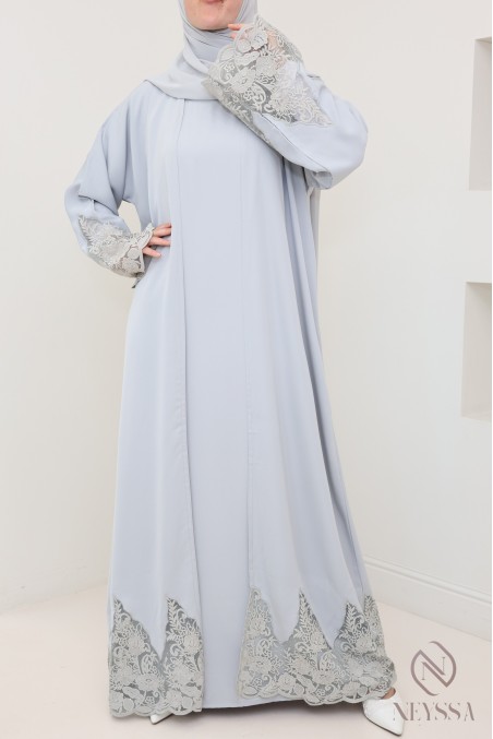 Abaya Dubaï kimono grey with embroidery, high quality fabric in Nidah