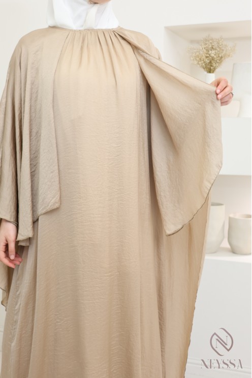 Long dress with cape front and back, fluid satin fabric