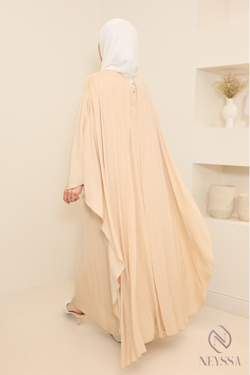 Long dress with cape front and back, fluid satin fabric