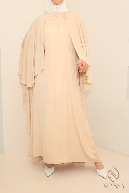 Long dress with cape front and back, fluid satin fabric