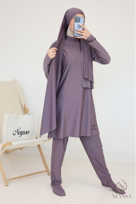 Burkini de bain avec tunique longue pour femme voilée, tissu hydrofuge
