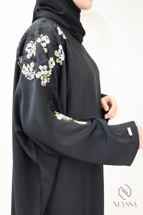 Abaya Kimono Dubai mit Stickerei für Frauen Hijabi Kleidung Eid
