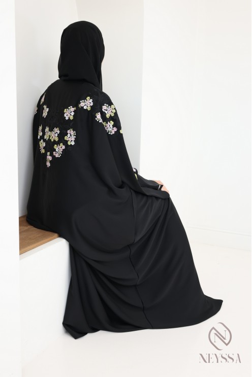 Abaya Kimono Dubai mit Stickerei für Frauen Hijabi Kleidung Eid