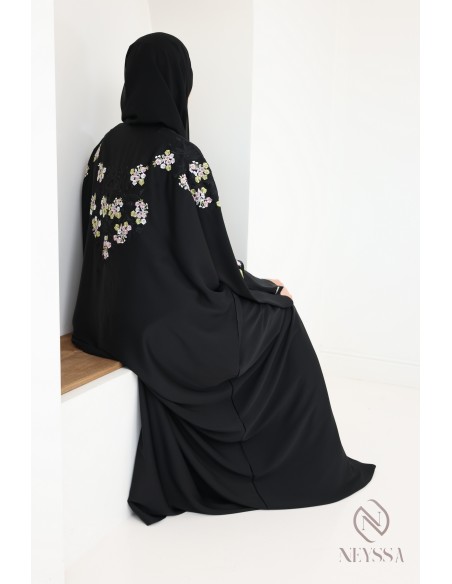 Abaya Kimono Dubai mit Stickerei für Frauen Hijabi Kleidung Eid