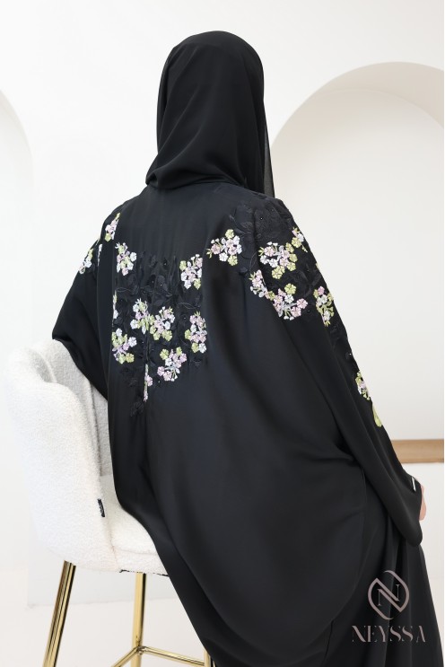 Abaya kimono Dubaï avec broderie pour femme hijabi tenue Aïd