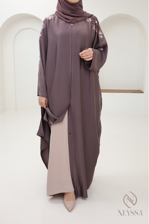 Abaya kimono Dubaï vieux rose tendance pour femme hijabi