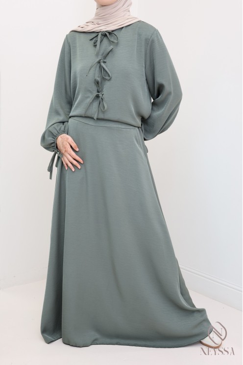 2-teiliges Set in Khaki für Damen, bestehend aus langem Rock und Tunika