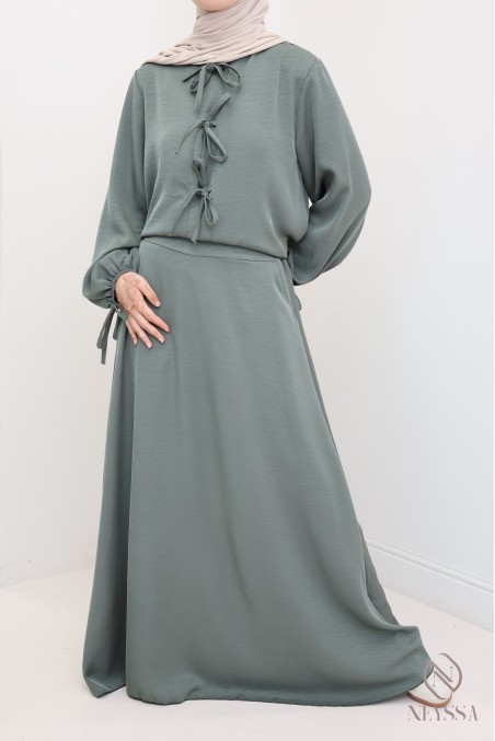 2-piece khaki set for women with long skirt and trendy tunic