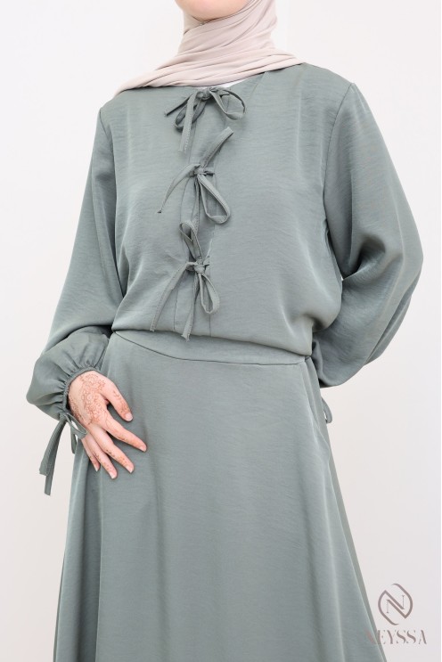 2-teiliges Set in Khaki für Damen, bestehend aus langem Rock und Tunika