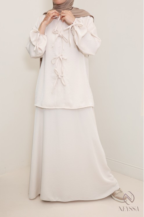 Women's beige long tunic and long skirt set with pockets