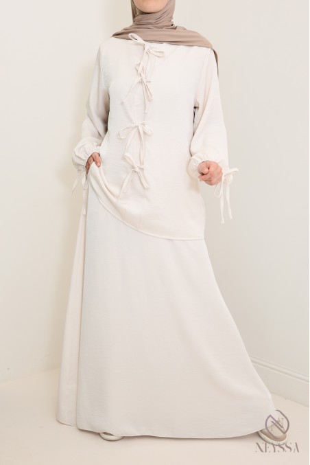 Women's beige long tunic and long skirt set with pockets