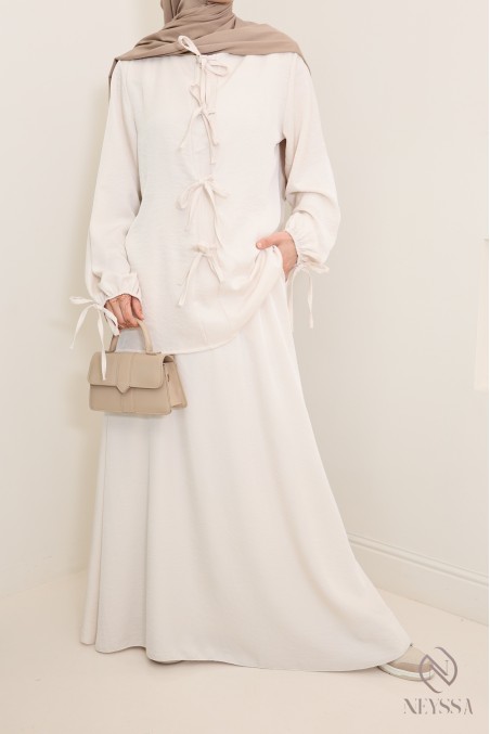 Women's beige long tunic and long skirt set with pockets