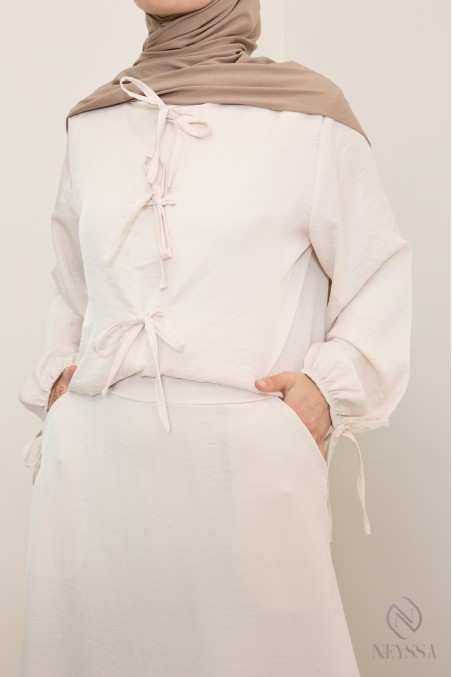 Women's beige long tunic and long skirt set with pockets