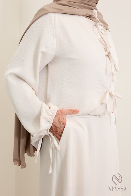 Women's beige long tunic and long skirt set with pockets