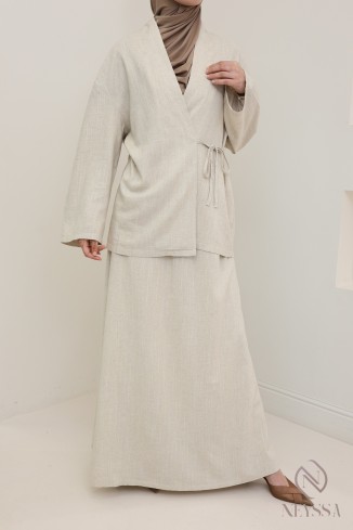 Haut effet lin beige à nouer élégant idéal pour le quotidien 2