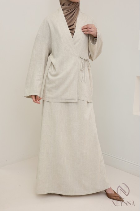 Haut effet lin beige à nouer élégant idéal pour le quotidien