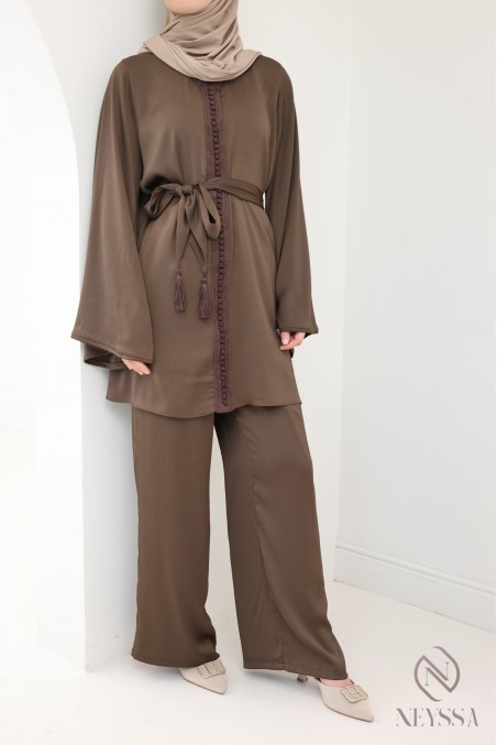 Ensemble femme 2 pièces style caftan avec sfifa et palazzo hijabi