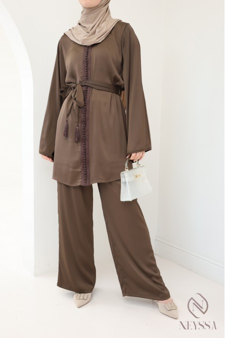 Ensemble femme 2 pièces style caftan avec sfifa et palazzo hijabi