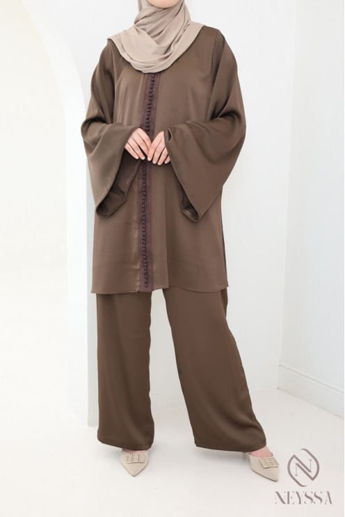Ensemble femme 2 pièces style caftan avec sfifa et palazzo hijabi