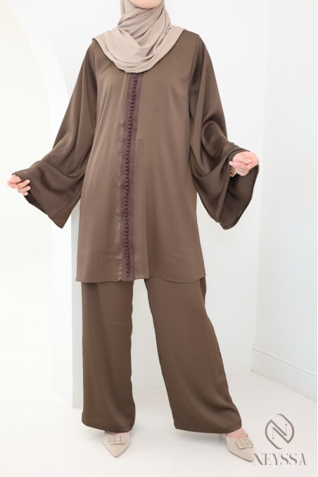 Ensemble femme 2 pièces style caftan avec sfifa et palazzo hijabi
