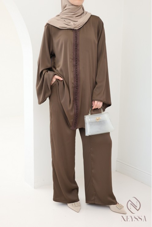 Ensemble femme 2 pièces style caftan avec sfifa et palazzo hijabi