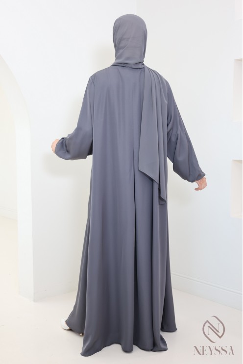 Graue Abaya Dubai im Umbrella-Schnitt für moderne verschleierte Frauen