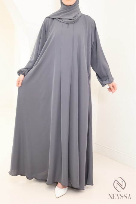 Abaya Dubaï grise coupe umbrellla femme voilée moderne